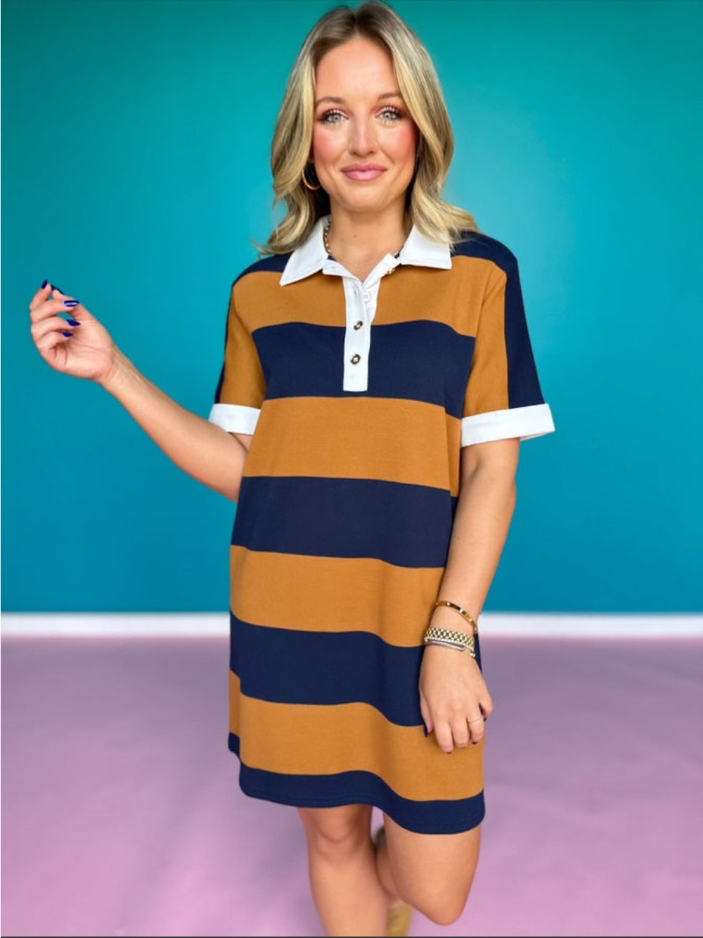 SSYS Remi Stripe Rugby Dress
In Navy Gold